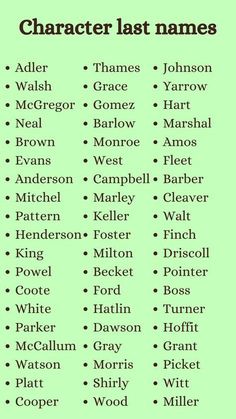 a list of names for different characters