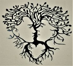 a drawing of a tree with two faces in the shape of a heart