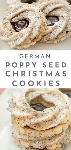 the german poppy seed christmas cookies are stacked on top of each other