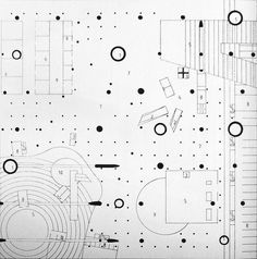 an architectural drawing with circles and dots on it, including the floor plan for a building