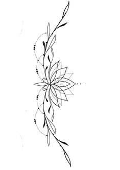 a black and white drawing of a flower with leaves on it's side,