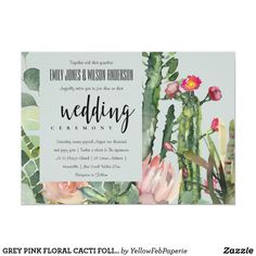 a wedding card with cactus and flowers on it