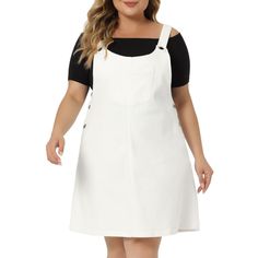 The Plus Size Women's Jean Overalls Bib Dress is a stylish and versatile piece that combines the comfort of overalls with the femininity of a dress. It features a button closure for a secure fit and has a sleeveless design. The Jean Denim Suspender Skirt Overall Dress combines style and comfort, making it a nice choice for work, daily wear, dating, gatherings, parties, and weekends. Its loose fit with patch pockets adds a touch of functionality, while the sleeveless design offers a trendy look. Casual Cotton Pinafore Dress With Bib Front, Casual Pinafore Dress For Work, Spring Casual Bib Front Pinafore Dress, Spring Workwear Pinafore Dress With Pockets, Spring Pinafore Dress With Pockets For Work, Jean Overall Dress, Suspenders Skirt, Apostolic Clothing, Denim Suspenders