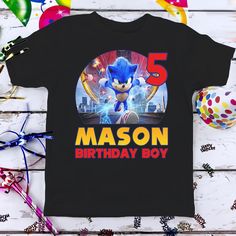 a birthday shirt with sonic the hedgehog on it