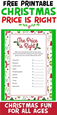 the price is right christmas printables for all ages and sizes, with text that reads