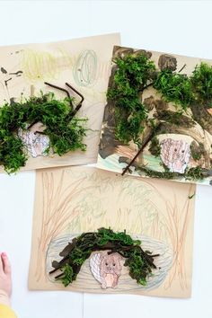 children's artwork made with paper and moss