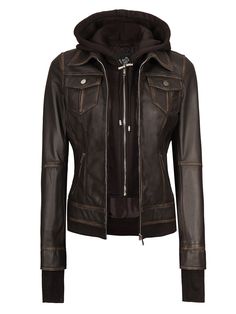 Introducing the Tralee Women's Brown Ruboff Bomber Leather Jacket with Hood – a fusion of urban chic and classic comfort. Crafted from premium brown ruboff leather, this stylish jacket perfectly balances contemporary fashion and timeless appeal. Specification: 100% Real Lambskin Leather Lining: Soft Polyester Lining Front: Zip Closure Pockets: Four Outside, One Inside Extras: Removable Hood, Thumbhole Color: Ruboff Brown Embrace confident fashion and embody a style that reflects your unique tast Confident Fashion, Hooded Leather Jacket, Dark Brown Leather Jacket, Black Leather Blazer, Tan Leather Jackets, Guess Women, Best Leather Jackets, Lambskin Jacket, Black Leather Biker Jacket