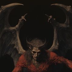 an image of a demon with two hands on his chest