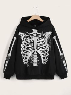 Hoodies Shein, Plus Size Sweatshirts, Skull Sweatshirt, Drop Shoulder Hoodie, Trendy Outfits For Teens, Really Cute Outfits, Skull Print