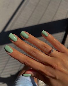 Mint Green Nails, Kutek Disney, Milky Nails, Solid Color Nails, Smink Inspiration, Green Nail, Makijaż Smokey Eye