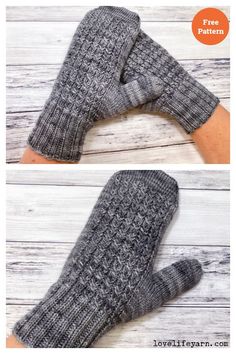 two photos of the same pair of mitts, one in grey and one in black