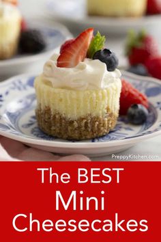 the best mini cheesecakes with fresh fruit on top are ready to be eaten