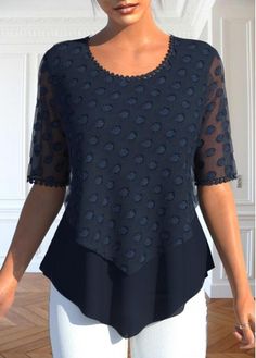 ROTITA Plus Size Layered Navy V Neck Blouse | Rotita.com - USD $32.98 Blouse Size Chart, Layered Tunic, Blouse Back Neck Designs, Trendy Tops For Women, Plain Blouse, Floral Print Blouses, V Neck Blouse, Trendy Tops, Blouse Styles