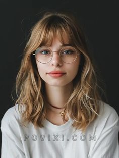 Bob And Glasses Aesthetic, Best Bangs For Glasses, Wispy Curtain Bangs With Glasses, Glasses And Bangs Haircuts, Blonde Bangs With Glasses, Bangs Long Hair Glasses, Hairstyles That Go With Glasses