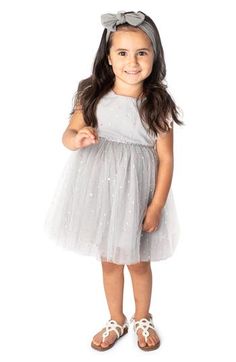 Your little trendsetter will sparkle at their next special occasion in a tulle-skirt party dress framed by ruffled cap sleeves and dotted with shimmery circles. Cotton lining 100% nylon Hand wash, line dry Imported Tulle Party Dress, Nordstrom Dresses, Gray Dress, Trend Setter, Cap Sleeves, Circles, Tulle Skirt, Special Occasion