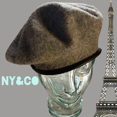 Ny&Co. Wool Beret Faux Leather Trim Color Gray/Black Size Os Classic Gray Beret For Winter, Casual Gray Beret For Fall, Casual Gray Winter Beret, Gray Fall Hat One Size, Gray Hat For Fall, Gray One Size Hat For Fall, Gray One-size Fall Hat, Adjustable Beret For Fall, Wool Beret