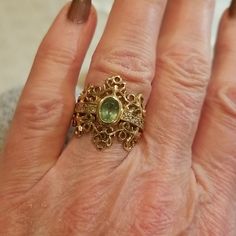 Beautiful Rare Stone Nice Rich Green Shade Prasiolite With Diamonds Accents Love The Full Big 14kt Gold Setting Had This Over 20yrs Ready To Pass On. Size 7 Rare Stone, 14kt Gold, Womens Jewelry Rings, Shades Of Green, Ring, Gold Rings, Women Jewelry, Stone, Green