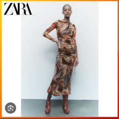 Zara Tulle Long Sleeves Top Zara Orange Dress For Fall, Orange Sheer Dress For Spring, Zara Orange Fall Dress, Zara Long Sleeve Sheer Tops, Zara Long Sleeve Shirt With Floral Print, Zara Floral Print Long Sleeve Outerwear, Zara Printed V-neck Tops, Zara Multicolor Long-sleeved Blouse, Tulle Top