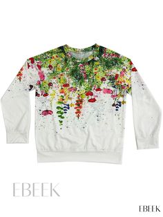 Ebeek - Womens Casual Long Sleeve Floral Print Crew Neck Sweatshirt - Stylish Addition to Your Wardrobe Fall Care, Elegant Fabric, Womens Casual, Style Elegant, Casual Women, Collar Styles, Crew Neck Sweatshirt, Floral Print, Floral Prints