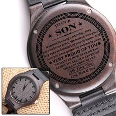 Looking for a gift as bold and timeless as your special guy? The Engraved Wooden Watch is a versatile accessory that's perfect for stylish, everyday wear. Encased in rich sandalwood and paired with a genuine leather strap, this piece is as impressive as the man who wears it.  So whether it's a thoughtful birthday gift, an anniversary memento, or a long-lasting keepsake for Father's Day - be sure to get him the gift that will warm his heart for years to come. Ships in a gift box - so it can be se Gift Stainless Steel Automatic Watch Accessories, Automatic Stainless Steel Watch Accessories As Gift, Automatic Stainless Steel Watch Accessories Gift, Engraved Stainless Steel Watch With Round Dial, Engraved Stainless Steel Watch, Stainless Steel Engraved Watch With Round Dial, Father's Day Gift Stainless Steel Watch, Stainless Steel Watch As Father's Day Gift, Father's Day Stainless Steel Watch Gift