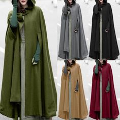 Trendy Fashion UK Women Hooded Overcoat Loose Long Coat Jacket Cloak Poncho Maxi Cape Outerwear, Womens jacket Poncho Winter, Gothic Halloween Costumes, Cape Cloak, Cloak Coat, Long Cape, Streetwear Jackets, Long Coat Jacket, Hooded Cape, Ladies Poncho