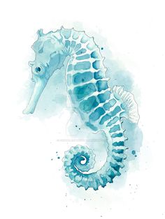 a watercolor painting of a sea horse