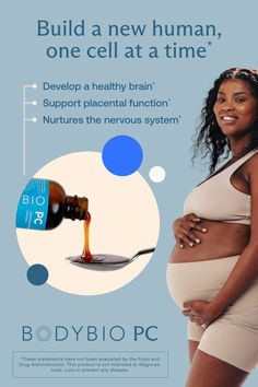 a pregnant woman is holding a bottle and pouring it into her stomach with the words, build a new human, one cell at a time