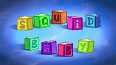 colorful blocks spelling out the word baby on a blue background