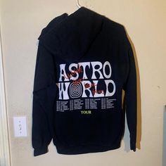 2018 Travis Scott Astroworld Wish You Were Here Tour Black Hoodie Embroidered Size Medium (22"X26") Good Condition Black Hoodie For Concert Winter Season, Black Hoodie For Winter Concert, Black Hooded Sweatshirt For Concert, Black Winter Hoodie For Concert, Black Band Merch Hoodie For Concerts, Urban Black Hoodie For Concert, Black Winter Sweatshirt For Concerts, Black Letter Print Sweatshirt For Concert, Black Cotton Outerwear For Concerts