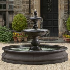 Caterina Fountain in Basin in action Large Outdoor Fountains, Concrete Fountains, Campania International, Outdoor Water Features, Pond Fountains, Solar Fountain, Fountain Design, Stone Fountains, Water Fountains Outdoor