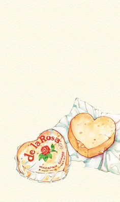 a watercolor painting of two heart shaped breads and a baguette with roses on them