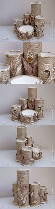 three pictures of different types of decorative items on shelves with white background and text below