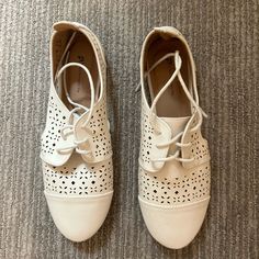 White Brand New Shoes. Added Taps In The Front And Back Of The Heel Size 41 Usa 9 Never Worn- Too Small On Me Lace Up Preppy Tags: Zara, Jupenyc, Modshop, Rachel Parcel, Dainty Jewels, Ivy City Co, Ada Faye, Jessakae, Gal Meets Glam, Madewell, J Crew, Express White Lace-up Closed Toe Shoes For Spring, White Lace-up Shoes For Spring, White Flat Lace-up Shoes, White Pointed Toe Lace-up Shoes For Spring, White Synthetic Lace-up Shoes For Spring, Ivy City Co, Rachel Parcell, Gal Meets Glam, White Brand