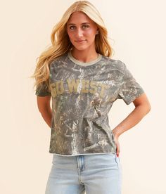 American Highway Go West Camo T-Shirt - Grey X-Small, Women's Tanmulti Flocked graphic printed raw edge t-shirt Bust measures 40 on size small Body length 21 on size small. 65% Polyester 35% Cotton. Machine wash cold. Do not use bleach. Tumble dry at low temperature. Do not iron. Do not dry clean. Apparel & Accessories > Clothing > Shirts & Tops Graphic Tee With Frayed Hem And Short Sleeve, Graphic Tee With Frayed Hem And Crew Neck, Graphic Tee With Crew Neck And Frayed Hem, Relaxed Fit T-shirt With Frayed Hem For Fall, Relaxed Fit Short Sleeve T-shirt With Frayed Hem, Relaxed Fit T-shirt With Frayed Hem, Go West, Women's T Shirts, Accessories Clothing