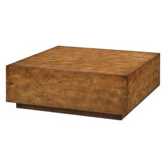 a square wooden box sitting on top of a white surface with no one around it