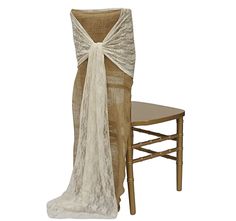 a chair with a lace sash draped over it