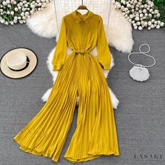 Lasaky - Luxurious Long Sleeve Wide Leg Fashion Pants Holiday Party Fashion, Pleated Jumpsuit, Vintage Romper, Jumpsuit Chic, Blouse Tank Top, Flowy Sleeves, Ruffle Romper, Party Fashion, Flared Sleeves