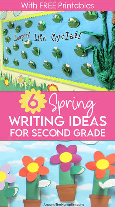 Spring bulletin board ideas with hallway displays of frog life cycle and plant life cycle writing activities for second grade. March Classroom Activities, Spring Writing Activities, Cycle Butterfly, Spring Writing Activity, Second Grade Writing, Spring Bulletin, Spring Writing, Hallway Displays