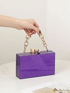 BirdinBag - Mini Glitter Chain Box Bag: Elegant Purse for Weddings, Proms, and Parties Glamorous Rectangular Evening Bag As Gift, Glamorous Rectangular Box Bag For Gift, Glamorous Evening Bag With Chain Strap For Gift, Purple Rectangular Box Bag For Gift, Rectangular Purple Box Bag As Gift, Rectangular Purple Box Bag Gift, Gold Rectangular Clutch For Prom, Glamorous Rectangular Bags For Prom, Glamorous Rectangular Prom Bags