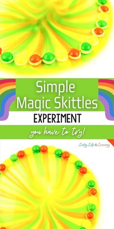 an advertisement for the magic skittles experiment, with candy on top and below it