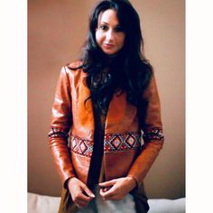 This beautiful cognac real calf leather jacket is handmade and made-to-measure. Mary Grace will need about 1-2 months to make the jacket. The customer can choose their embroidery colors and design, as well as their leather. There are calf and soft lamb leathers available. Please send bust, waist, under bust, across the back, across the shoulders, sleeve length, and armscye measurements after your purchase. Mary Grace will create and send a mock-up to fit before starting and cutting the final jac Leather Crop Jacket, Embroidered Leather Jacket, Aztec Jacket, Custom Leather Jackets, Luxury Jacket, Embroidered Coat, Embroidered Leather, Real Leather Jacket, Custom Jacket