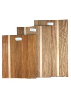 three different types of wood with labels on them