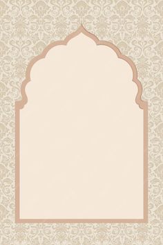 an ornate frame on a beige wallpaper with white and pink designs in the background