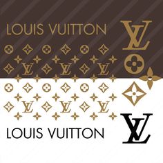 the louis vuitton logo is shown in three different colors and sizes, including gold