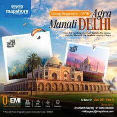 Agra Manali Delhi creative, clean and minimal Travel Poster  Project done for Mapshore travel agency based in India | Oman | UAE. Hotels Creative Ads, Creative Design Ideas Poster, Travel Poster Design Ideas, Travel Creative Post, Travel Visiting Card, Travel Ads Design, Product Creative Ads, Travel Creative Ads, Travel Social Media Design