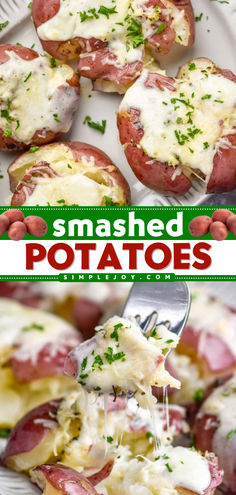 These Smashed Potatoes are loaded with garlic, seasonings, butter, and lots of cheese. Quick and easy, they’re a perfect side dish for any night of the week! Burger Night Side Dishes, Meatloaf Sides Dishes, Burger Sides Dishes, Side Dishes For Steak Dinner, Side Dish For Steak, Sides For Steak, Meatloaf Sides, Meatloaf Side Dishes, Boiled Red Potatoes