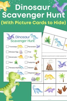 dinosaur scavenger hunt with pictures to hide in the box and printables