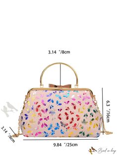 Bird in Bag - Pink Everyday and Evening Party Clutch for Women Shopping with Colorful Butterfly Printed Metal Frame and Shoulder or Crossbody Chain Strap, Large Shell Clutch, Painted Butterfly, Clutches For Women, Party Clutch, Chain For Women, Colorful Butterfly, Elegant Party, Colorful Butterflies, Bird In Bag