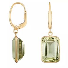 Emerald Cut Prasiolite Dangle Earrings in 14 Karat Yellow Gold - Sam's Club Elegant Octagon Earrings For Formal Occasions, Elegant Green Baguette Cut Earrings, Green Octagon Earrings For Formal Occasions, Elegant Octagon Gemstone Earrings, Formal Earrings With Lever Back And Rectangular Shape, Elegant Earrings With Rectangular Stone For Anniversary, Elegant Emerald Cut Earrings, Elegant Anniversary Earrings With Rectangular Stone, Elegant Green Rectangular Earrings