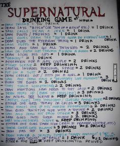 the supernatural drinking game is written on a piece of paper